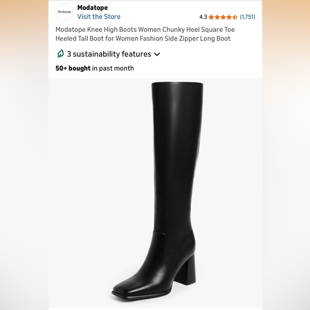 Black Knee-High Chunky Heel Boots for Women